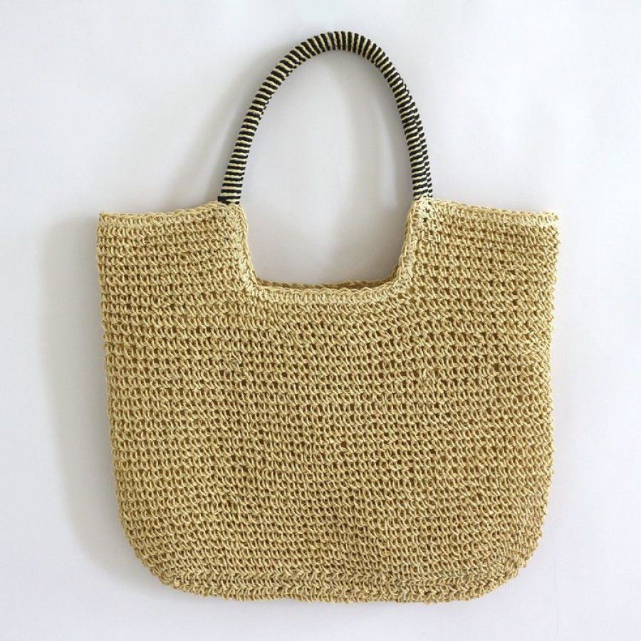 Eco-friendly Portable Casual Rattan Paper String Large Tote Bag Lady Straw Handbag Women Summer Big Woven Beach Bag For Holiday 