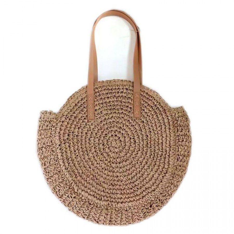 New Bohemian Holiday Style Casual Girls Lady Knitting Straw Bag Women's Shoulder Handbags Large Round Woven Beach Bag For Summer 